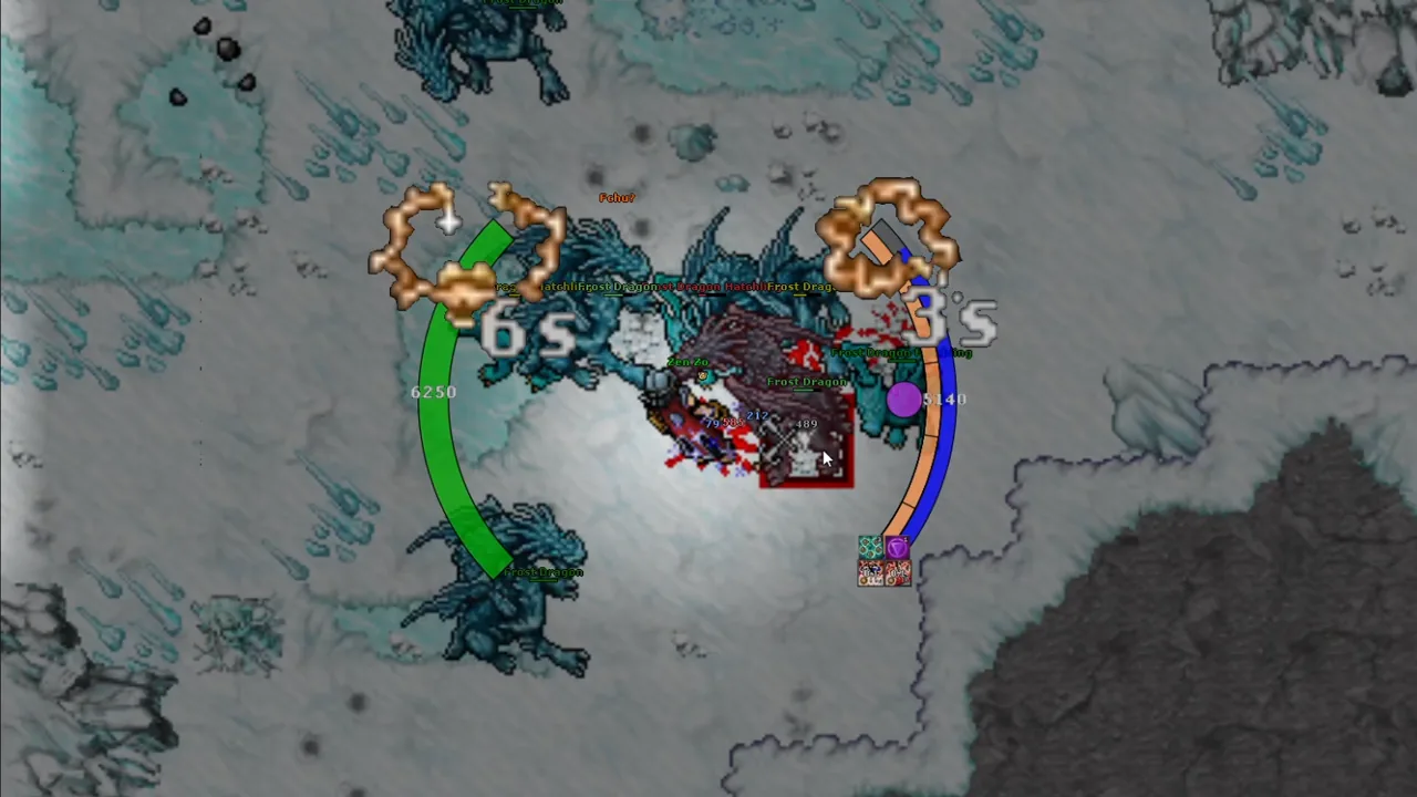 Overlay timers and captured widgets arranged around a boss fight